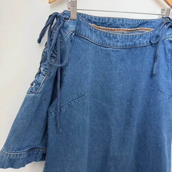 Maeve Anthropologie Denim Tie Shoulder Dress XL - Picture 2 of 9